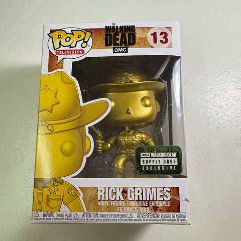 SEVERE BOX DAMAGE VIEW PHOTOS Rick Grimes GOLD - The Walking Dead Funko Pop Vinyl Figure Supply Drop Exclusive (11.4 Cm L × 8.9 Cm W × 15.9 Cm H)
