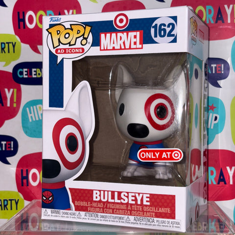 BOX DAMAGE VIEW PHOTOS Bullseyes with Spider-Man Shirt Target - Funko Pop AD ICONS 162 Vinyl Figure