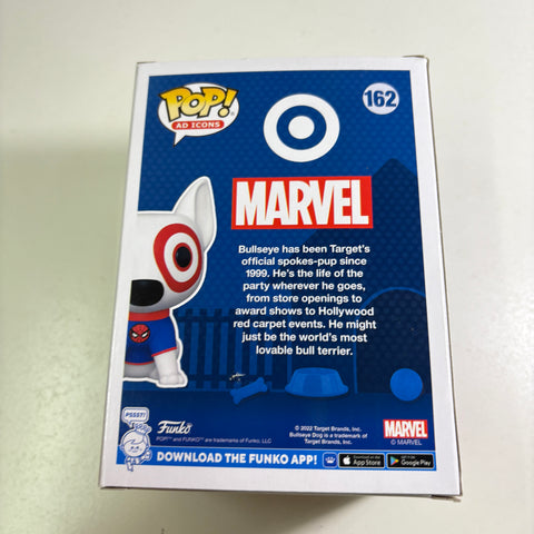 BOX DAMAGE VIEW PHOTOS Bullseyes with Spider-Man Shirt Target - Funko Pop AD ICONS 162 Vinyl Figure