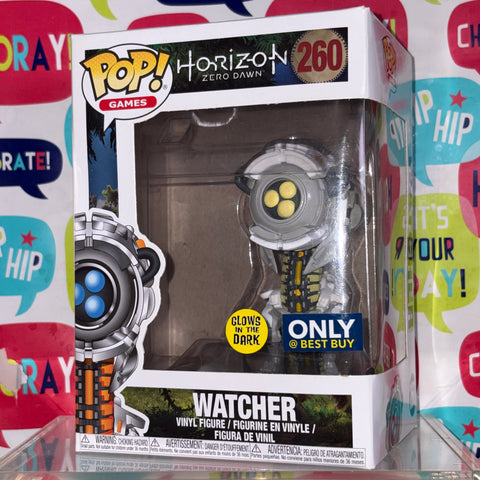 BOX FLAWS VIEW PHOTOS Watcher GLOW - Horizon Zero Dawn Funko Pop 260 Vinyl Figure (11.4 Cm L × 8.9 Cm W × 15.9 Cm H)